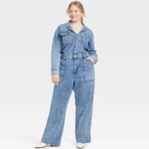 Universal Thread Jumpsuit Women's Long Sleeve Utility Baggy Denim Romper Size17R